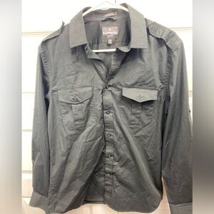 Express Mens MK2 Shirt Modern Fit Size M 15-15.5 Black Button Up Roll Tab